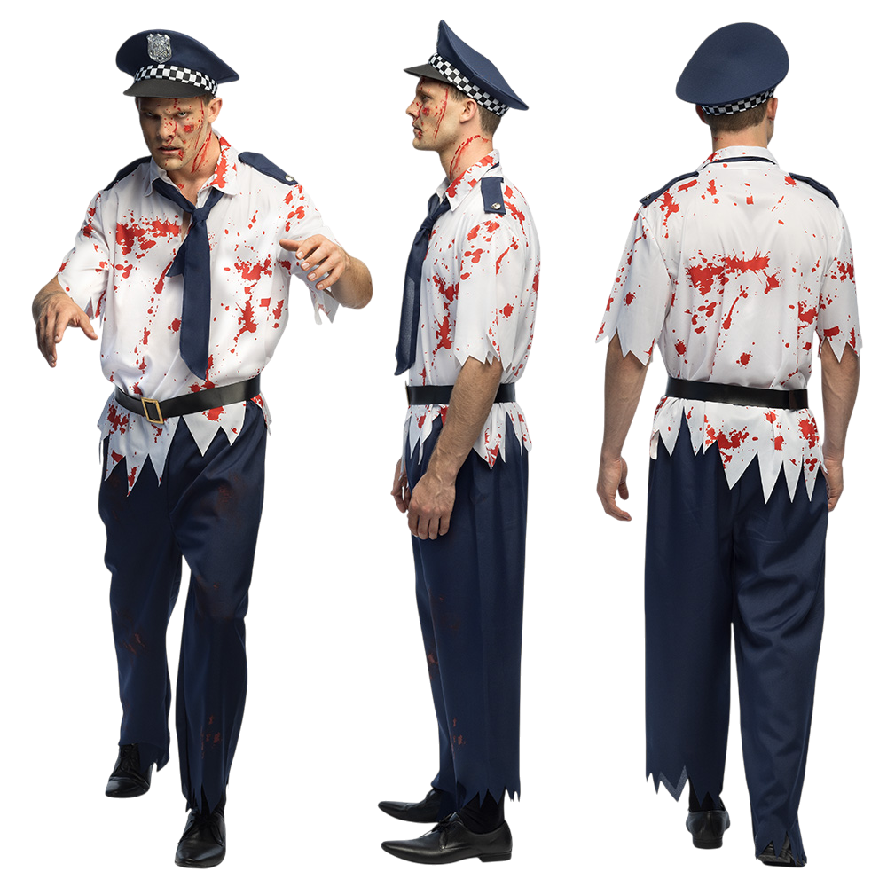 Men’s XL Zombie Police Officer Fancy Dress – Halloween