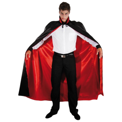 Red and Black Satin Dracula Cape, 152 cm – Halloween Vampire Fancy Dress Costume