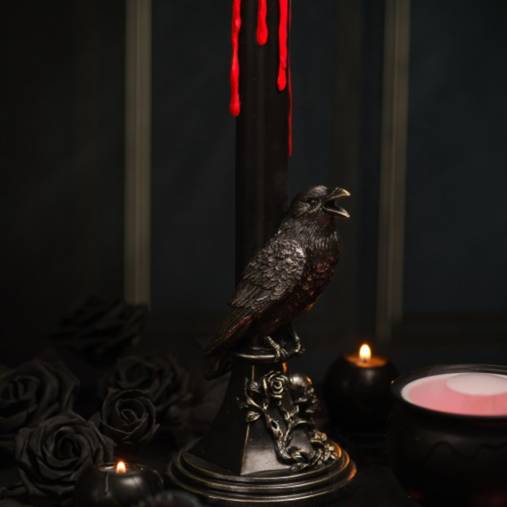 Black Raven LED Candle Holder, 45.5 cm – Halloween Decor