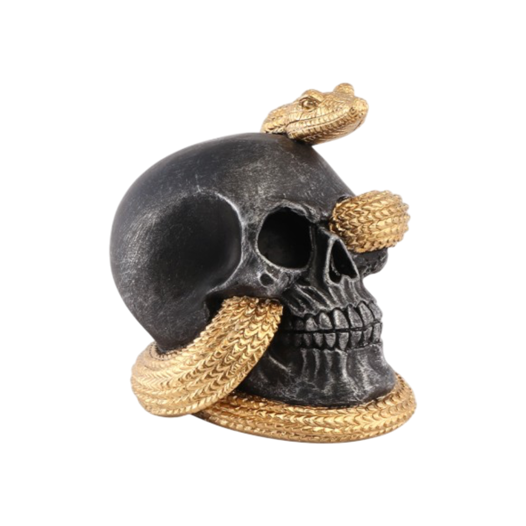 Skull with Golden Snake, 14.5 cm – Halloween decoration