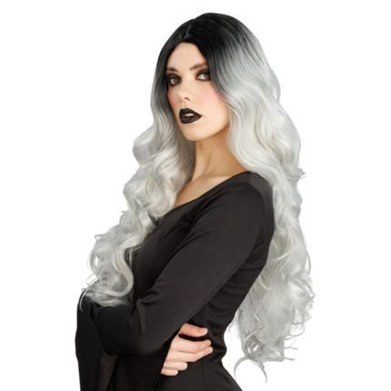 Glamorous Grey Ombre Witch Wig, 65 cm – Halloween