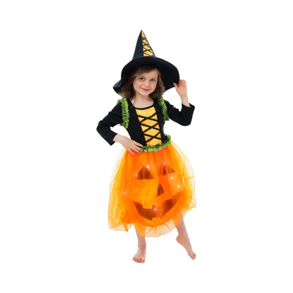LED Pumpkin Fancy Dress with Hat, 104 cm – Children’s Halloween Costume