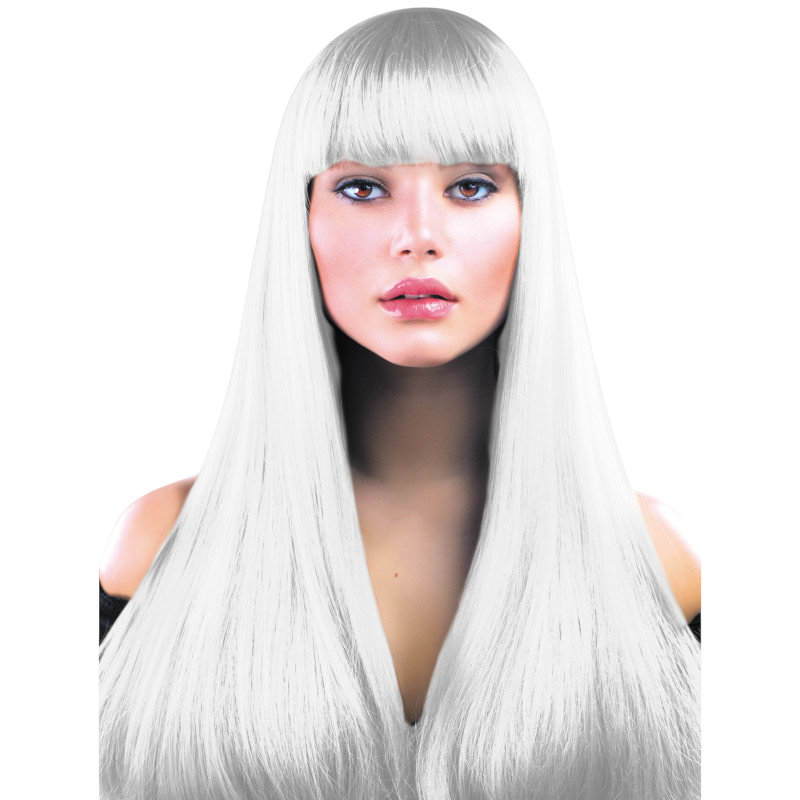 Lola: Long, Straight White Wig with Fringe – Fancy dress