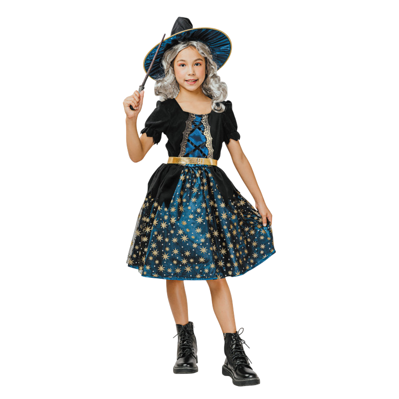 Blue Starry Witch Costume for Children Aged 7–9 – Halloween