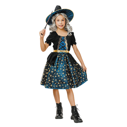 Blue Starry Witch Costume for Children Aged 7–9 – Halloween
