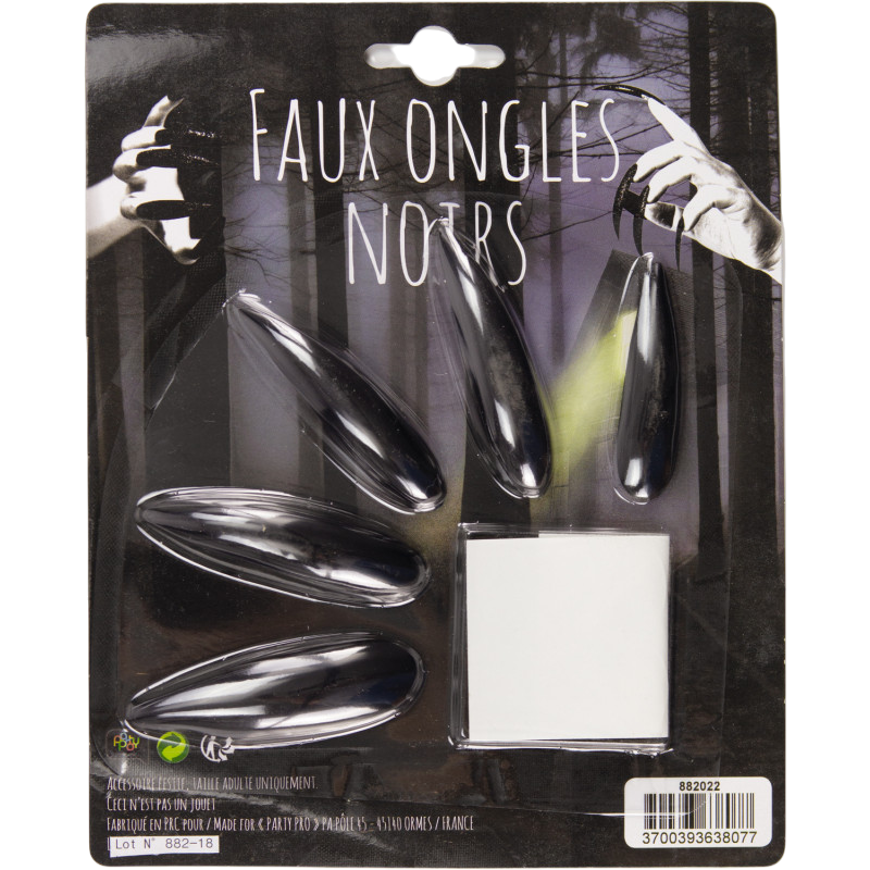 Set of 10 Black False Nails – Halloween Accessory