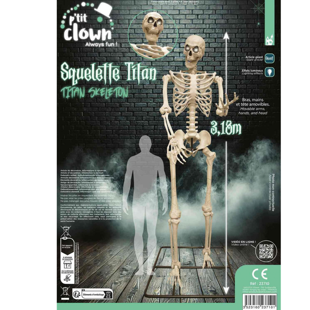 Giant Glowing Skeleton, 3.18 m – XXL Halloween Decoration