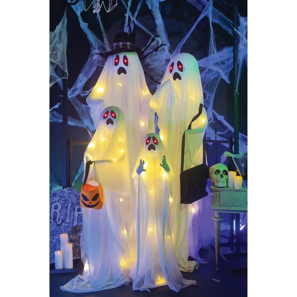 Set of 4 Glowing and Sounding Ghosts, 160 cm – Halloween Decorations