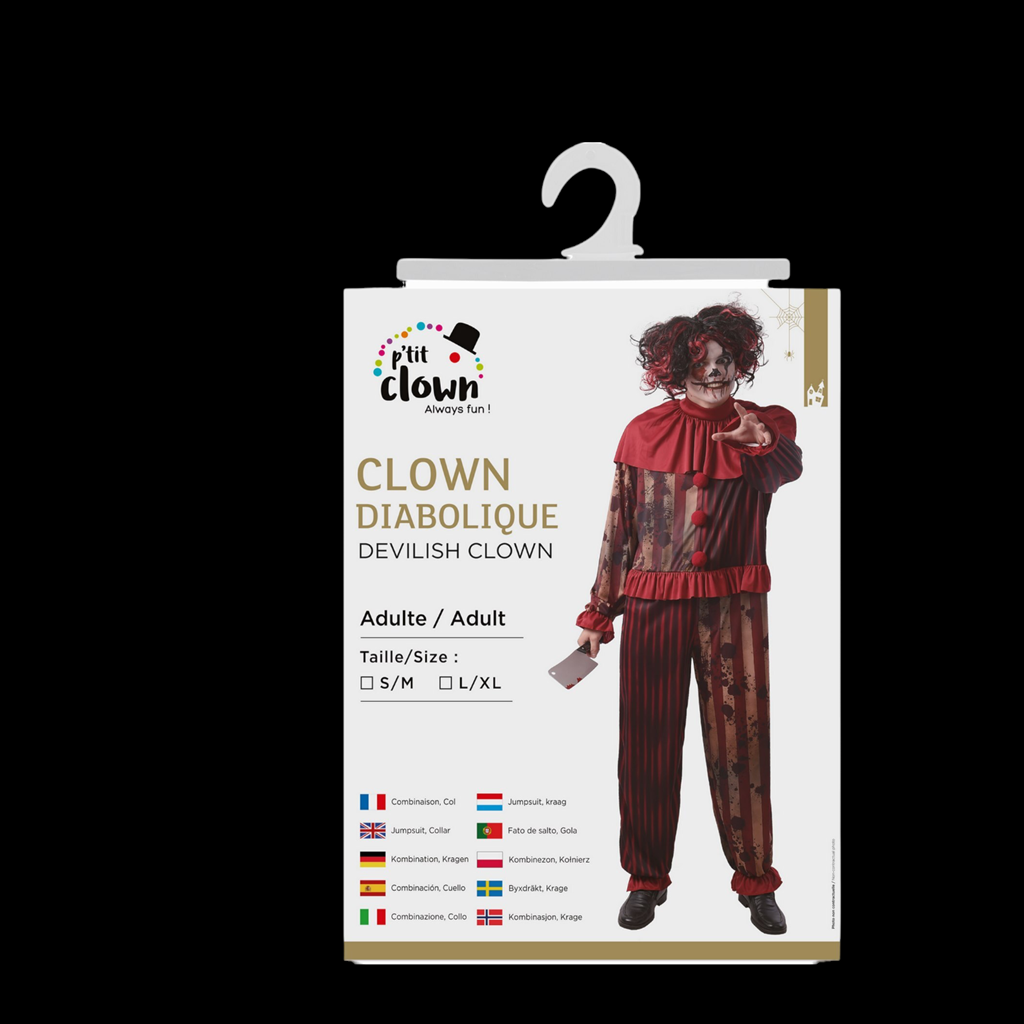 Evil Killer Clown Costume for Men, Size L/XL – Halloween