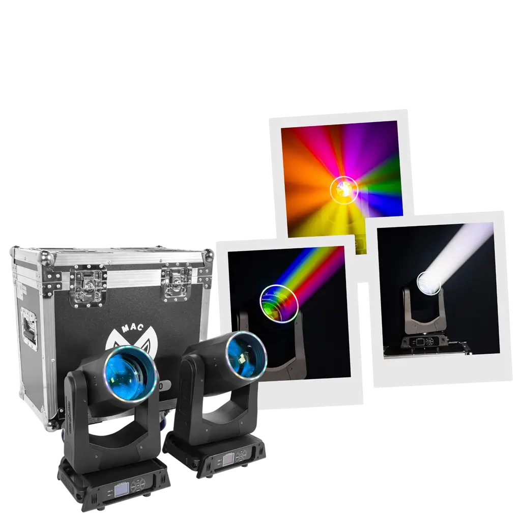 Pack of 2 x 200 W LED beam spotlights with flight case – Mac Mah