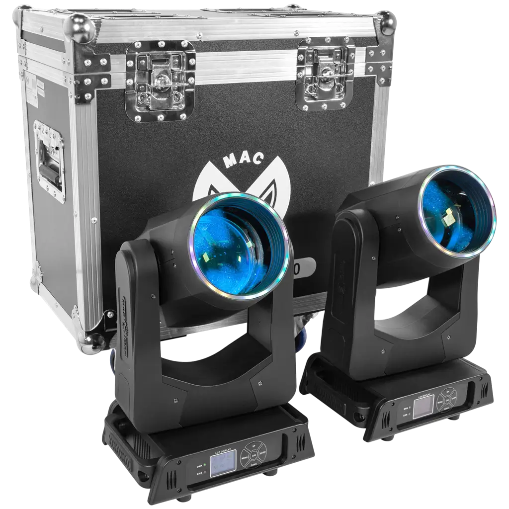 Pack of 2 x 200 W LED beam spotlights with flight case – Mac Mah