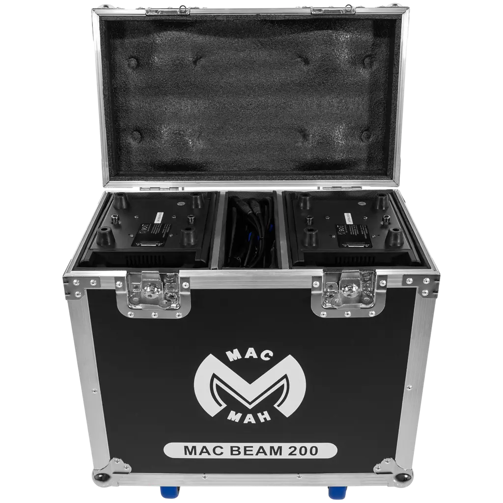 Pack of 2 x 200 W LED beam spotlights with flight case – Mac Mah