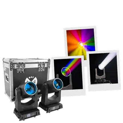 Pack of 2 x 200 W LED beam spotlights with flight case – Mac Mah