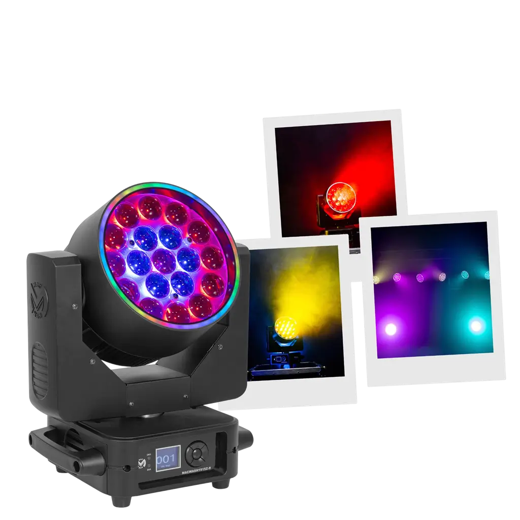 19 × 15 W RGBW LED Lyre Wash with motorised zoom – Mac Mah