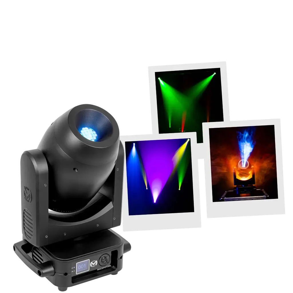 200 W LED spot lyre with gobos, 6-facet prism and motorised focus – Mac Mah