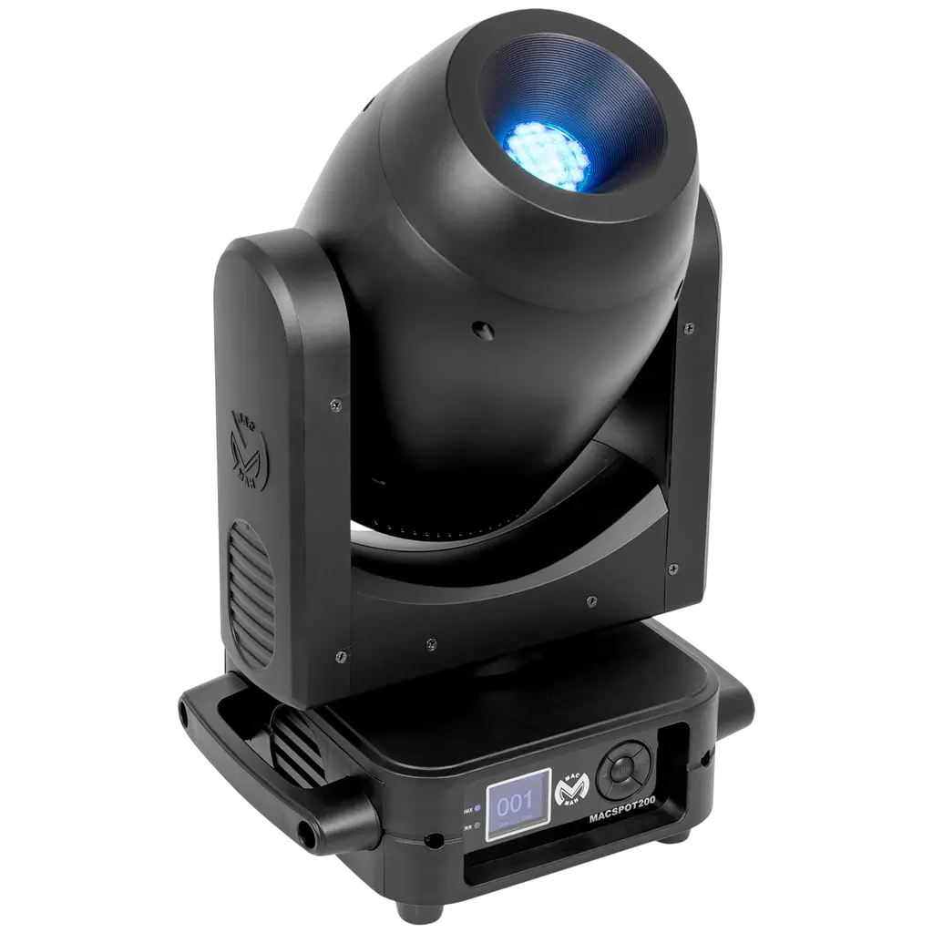 200 W LED spot lyre with gobos, 6-facet prism and motorised focus – Mac Mah