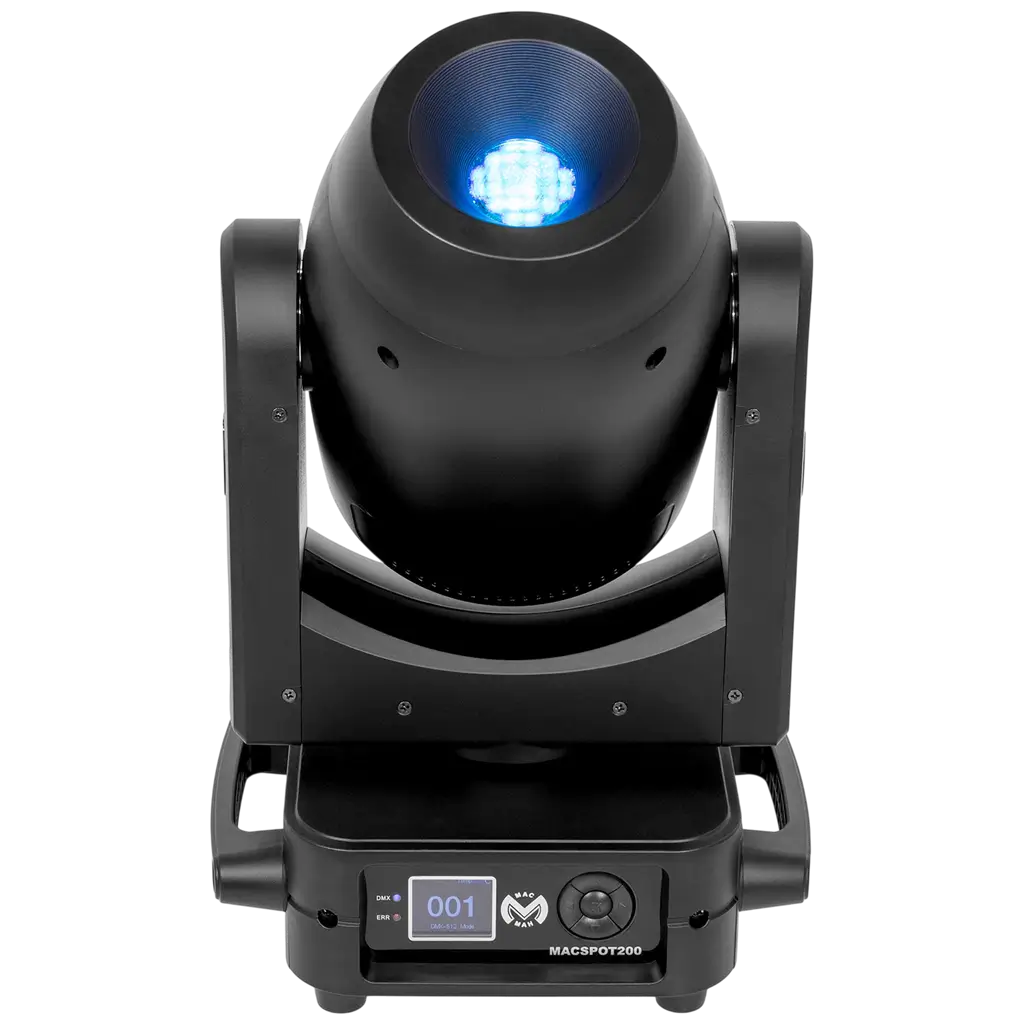 200 W LED spot lyre with gobos, 6-facet prism and motorised focus – Mac Mah