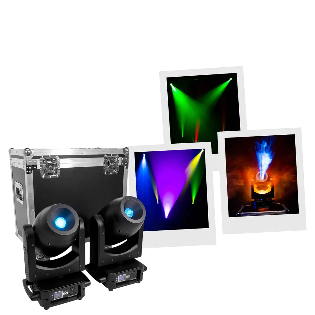 Set of 2 x 200 W LED spotlights with flight case – Mac Mah