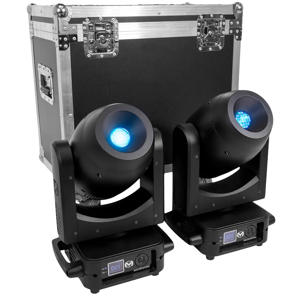 Set of 2 x 200 W LED spotlights with flight case – Mac Mah