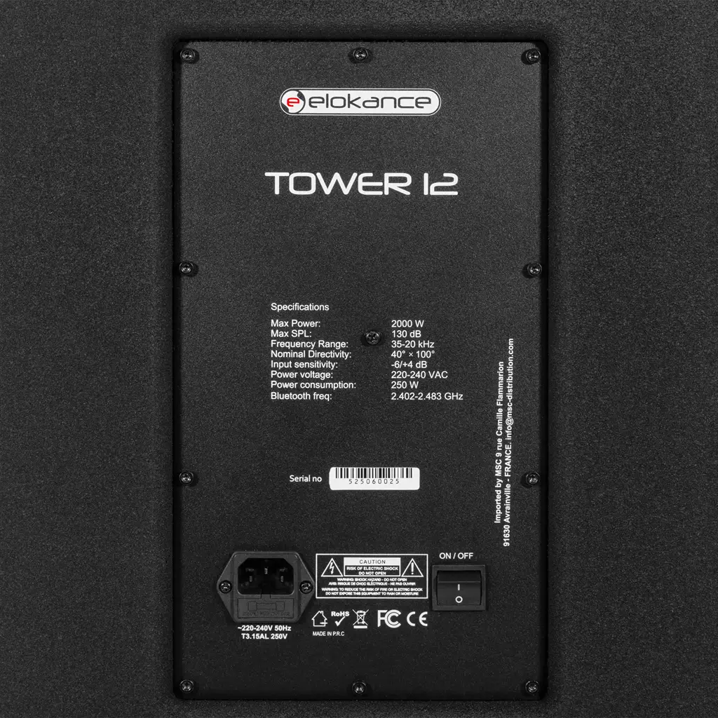3-way active column system, 800 W RMS, with 12" subwoofer – Elokance