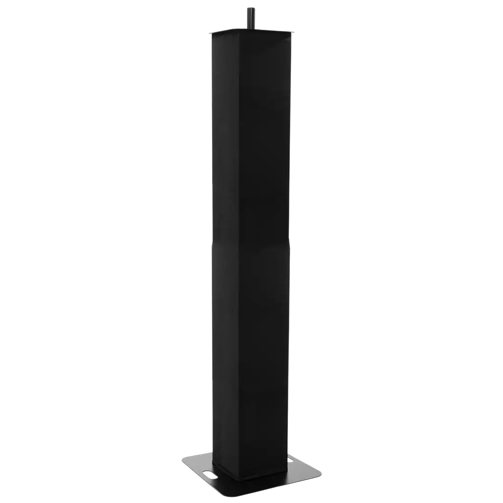 Set of 2 extendable totems (106–195 cm) with black Lycra covers and flight case – Plugger