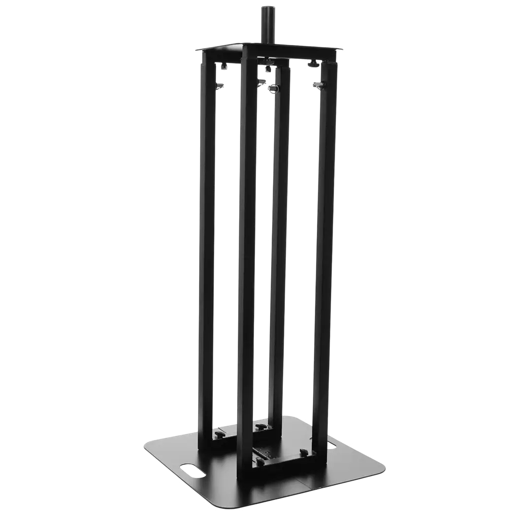 Set of 2 extendable totems (106–195 cm) with black Lycra covers and flight case – Plugger