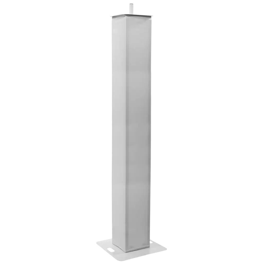 Set of 2 extendable totems (106–195 cm) with white Lycra covers and flight case – Plugger