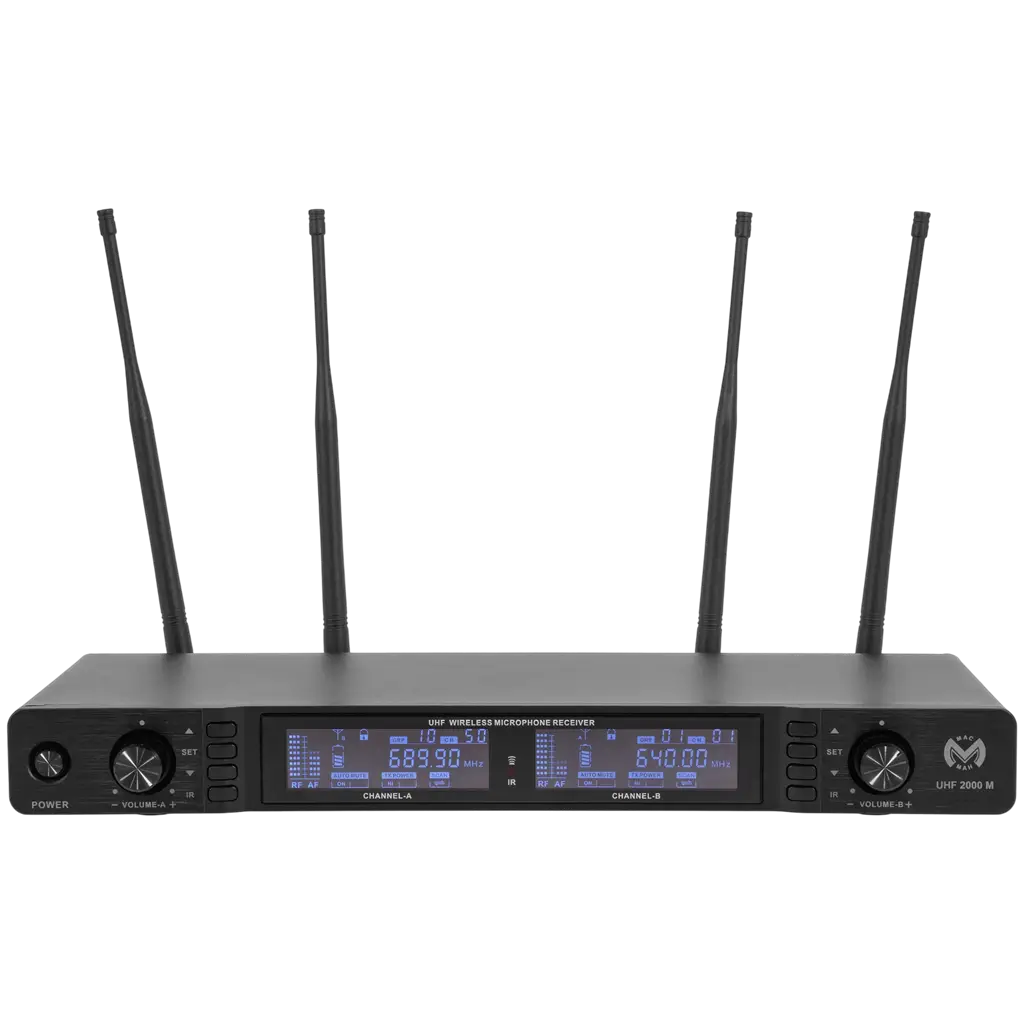 True Diversity UHF wireless dual-microphone system with cardioid polar pattern and receiver – Mac Mah
