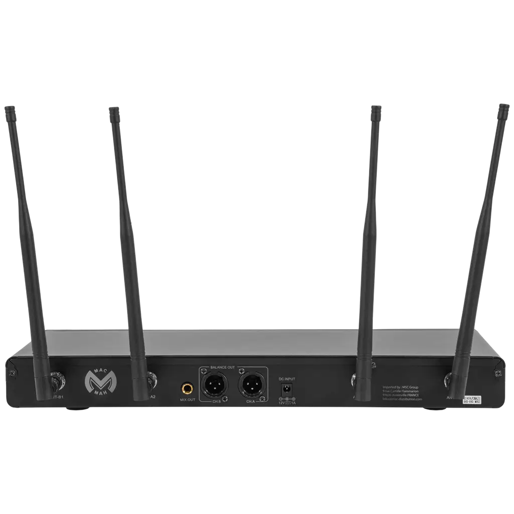 True Diversity UHF wireless dual-microphone system with cardioid polar pattern and receiver – Mac Mah