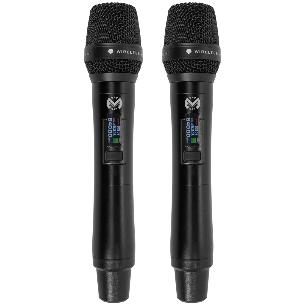 True Diversity UHF wireless dual-microphone system with cardioid polar pattern and receiver – Mac Mah