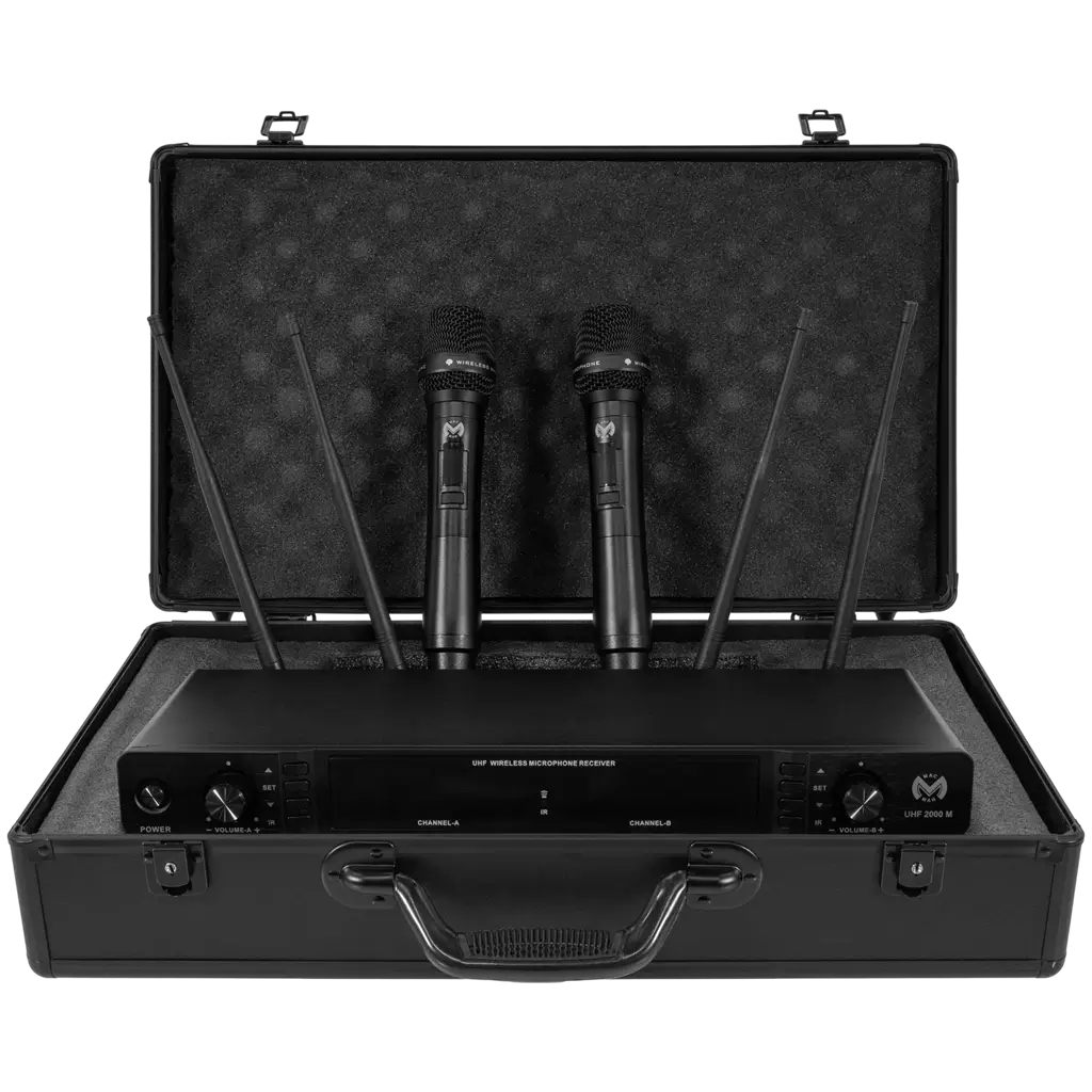 True Diversity UHF wireless dual-microphone system with cardioid polar pattern and receiver – Mac Mah
