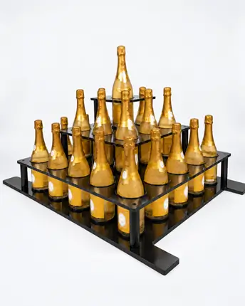 Black plexiglass pyramid, holds 25 bottles